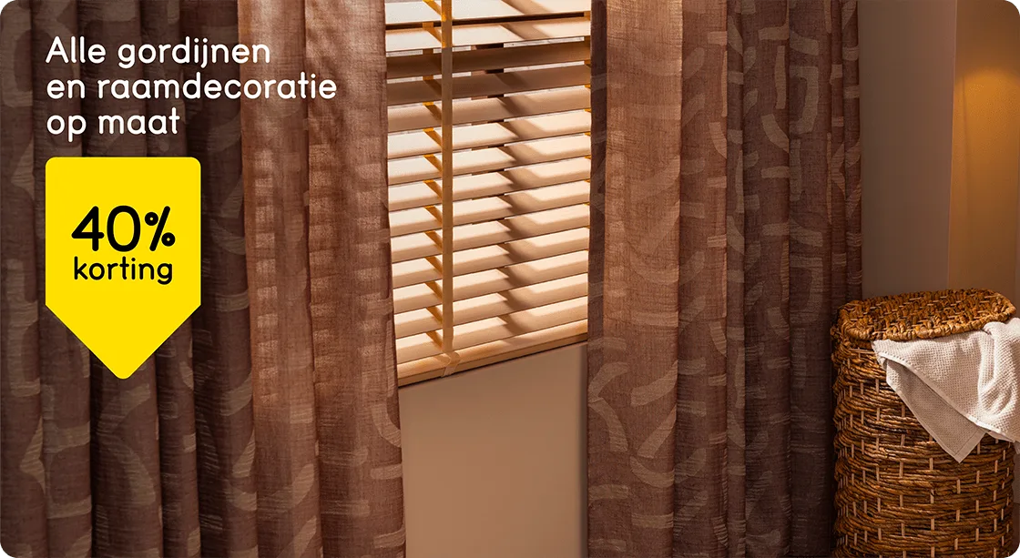 Alle gordijnen, vitrages, inbetweens en raamdecoratie op maat 40% korting