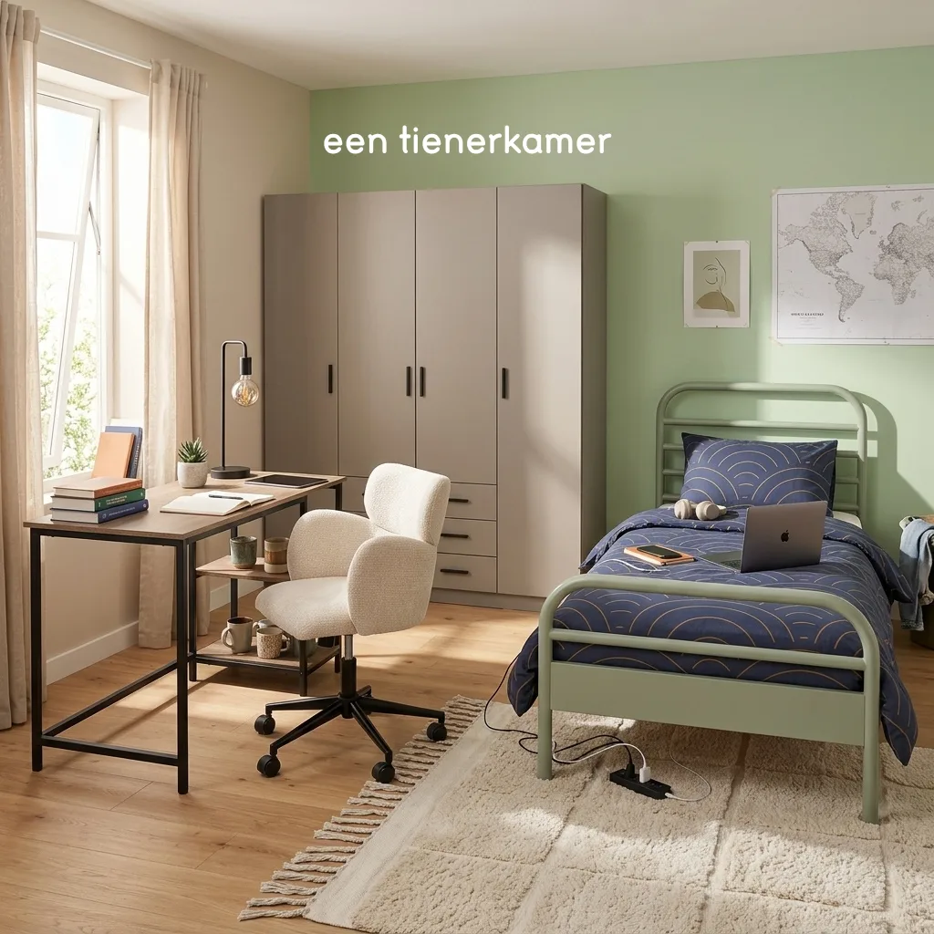 AI beeld tienerkamer met tekst