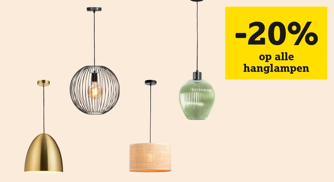 20% korting op alle hanglampen