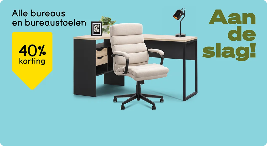 Alle bureaus en bureaustoelen 40% korting
