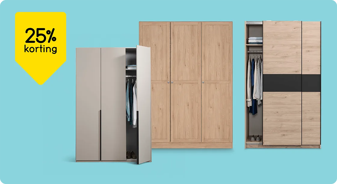 Alle kledingkasten 25% korting 