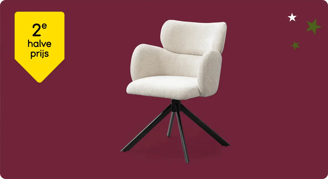 Alle eetkamerstoelen en barkrukken 2e halve prijs