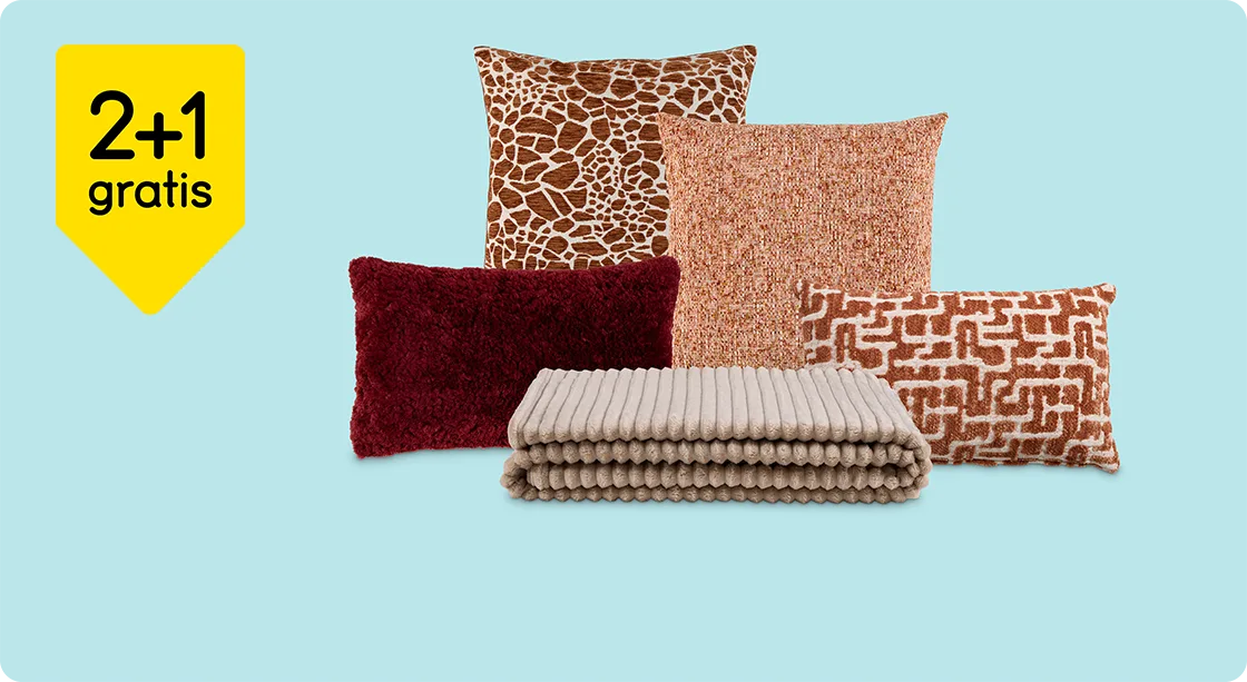 Alle sierkussens en plaids 2+1 gratis