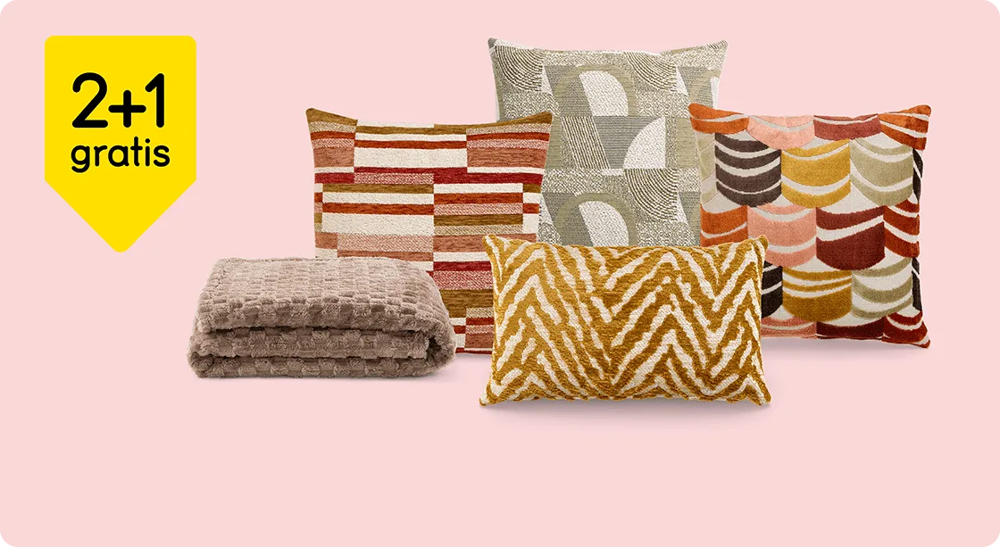 Alle sierkussens en plaids 2+1 gratis