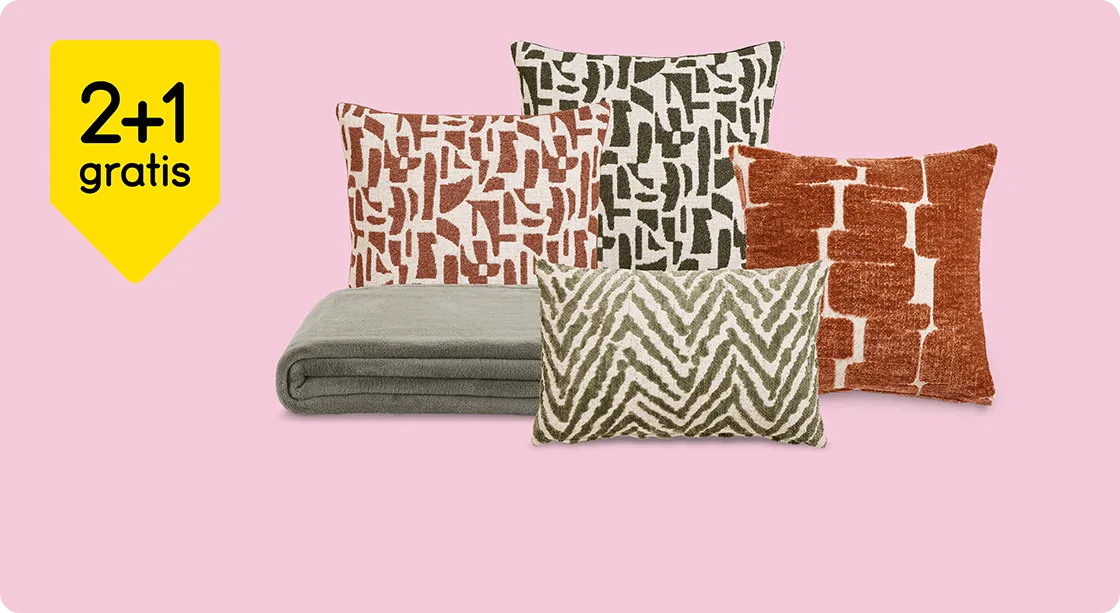 Alle sierkussens en plaids 2+1 gratis
