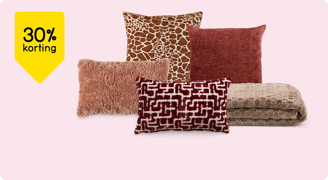 Alle sierkussens en plaids 30% korting