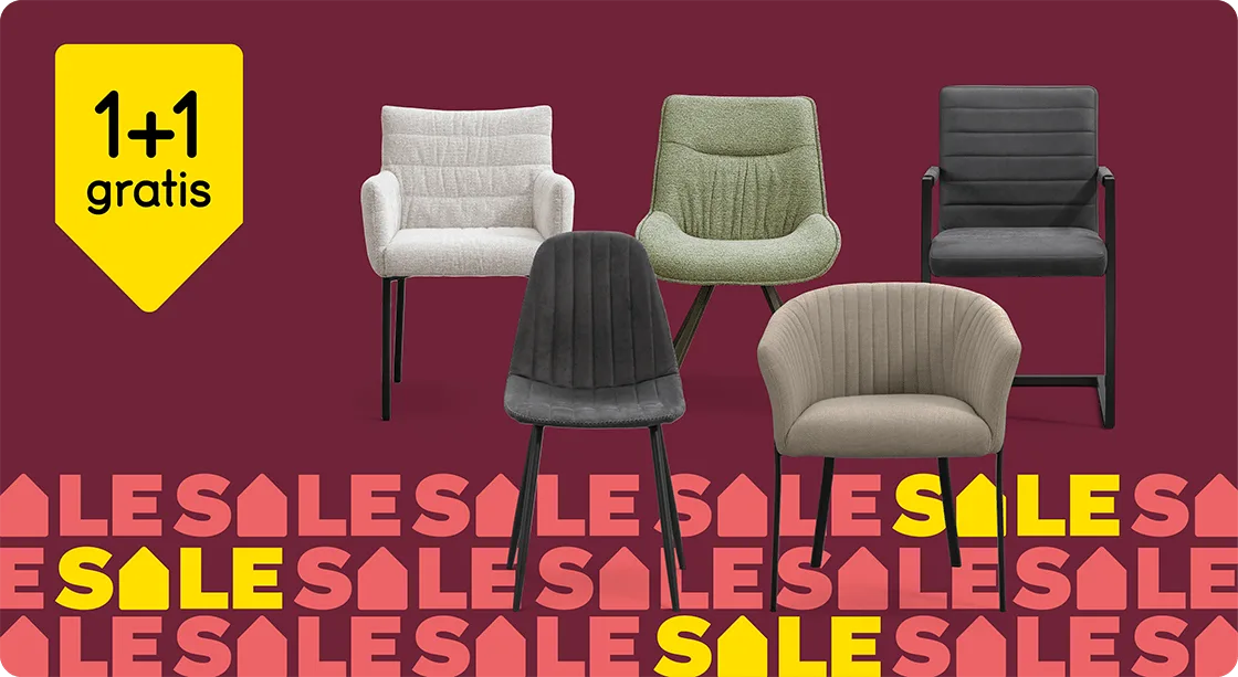 Eetkamerstoel en barkruk Mees, Senja, Vince, Luigi, Gijs en Lizzy 1+1 gratis