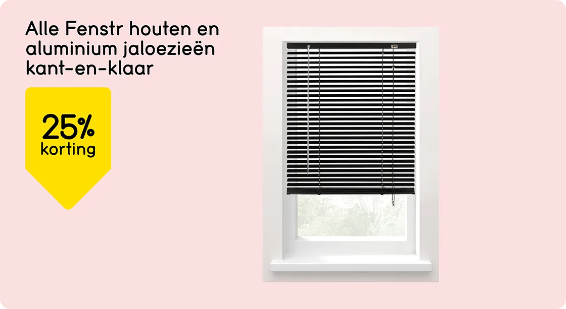 Alle Fenstr houten en aluminium jaloezieën kant-en-klaar 25% korting*