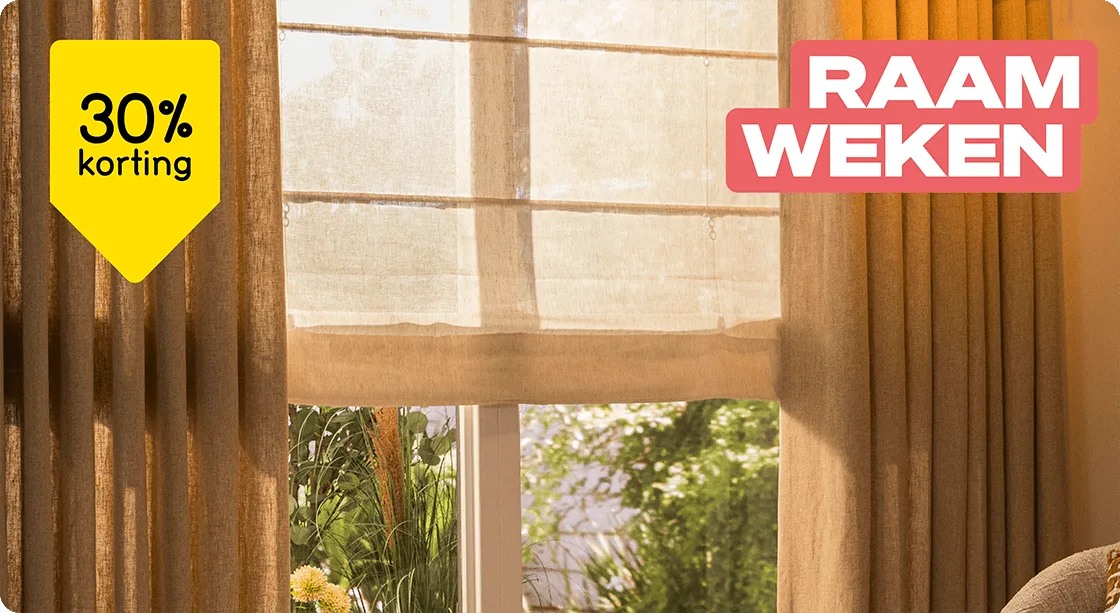 Alle raamdecoratie op maat 30% korting