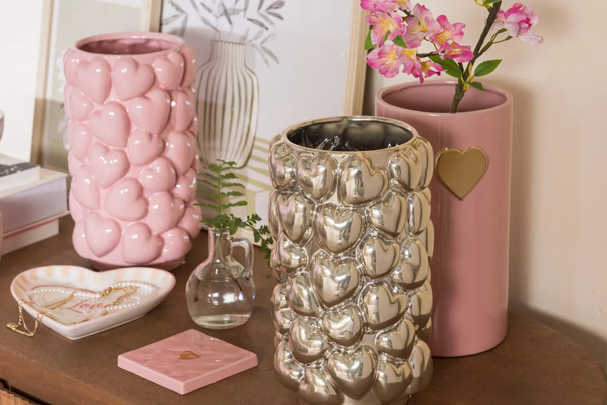 Vaas Harten zilver en roze