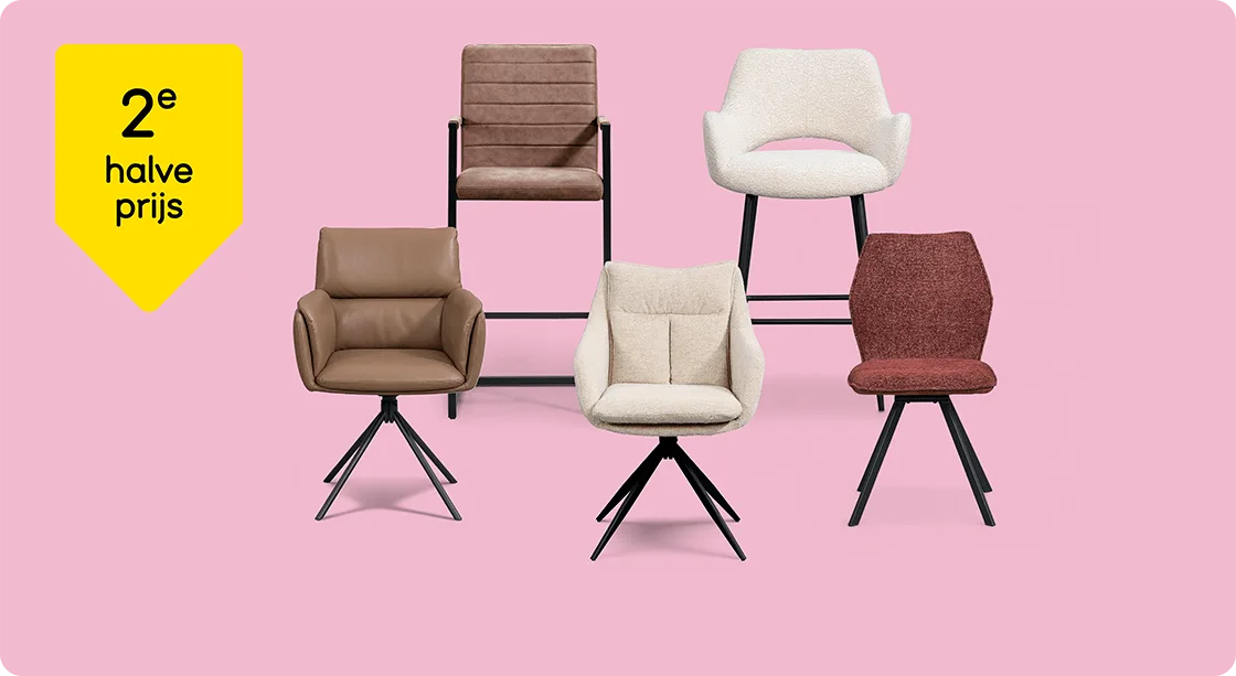 Heel veel eetkamerstoelen en barkrukken 2e halve prijs