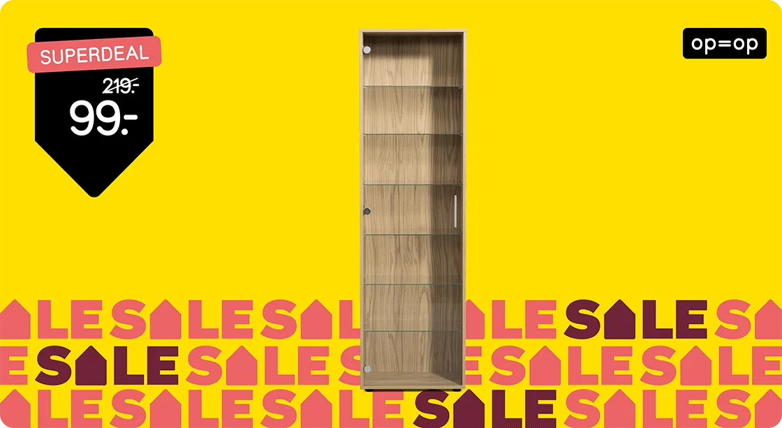 Vitrinekast Ansio van 219.- voor 99.- op=op