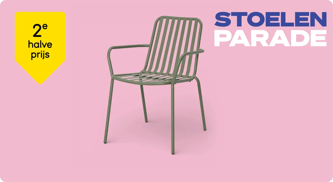 Alle eetkamer-, tuinstoelen en barkrukken 2e halve prijs