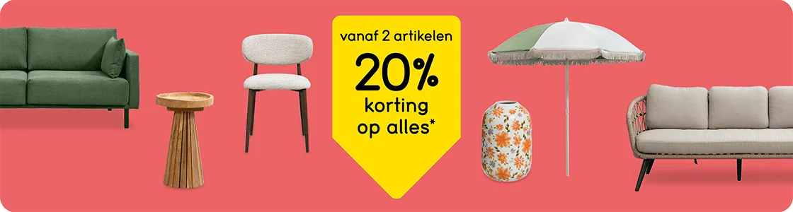 20% korting op alles vanaf 2 stuks