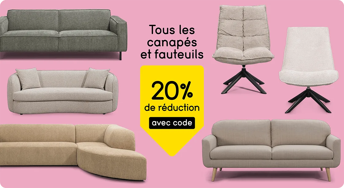 20% de réduction sur tous les canapé et fauteuils avec code