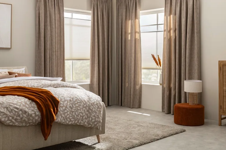 Natuurlijke gordijnen en plisségordijnen slaapkamer