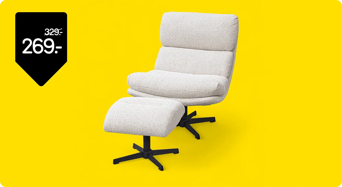 Fauteuil Bobbi incl. hocker van 329,- voor 269,-