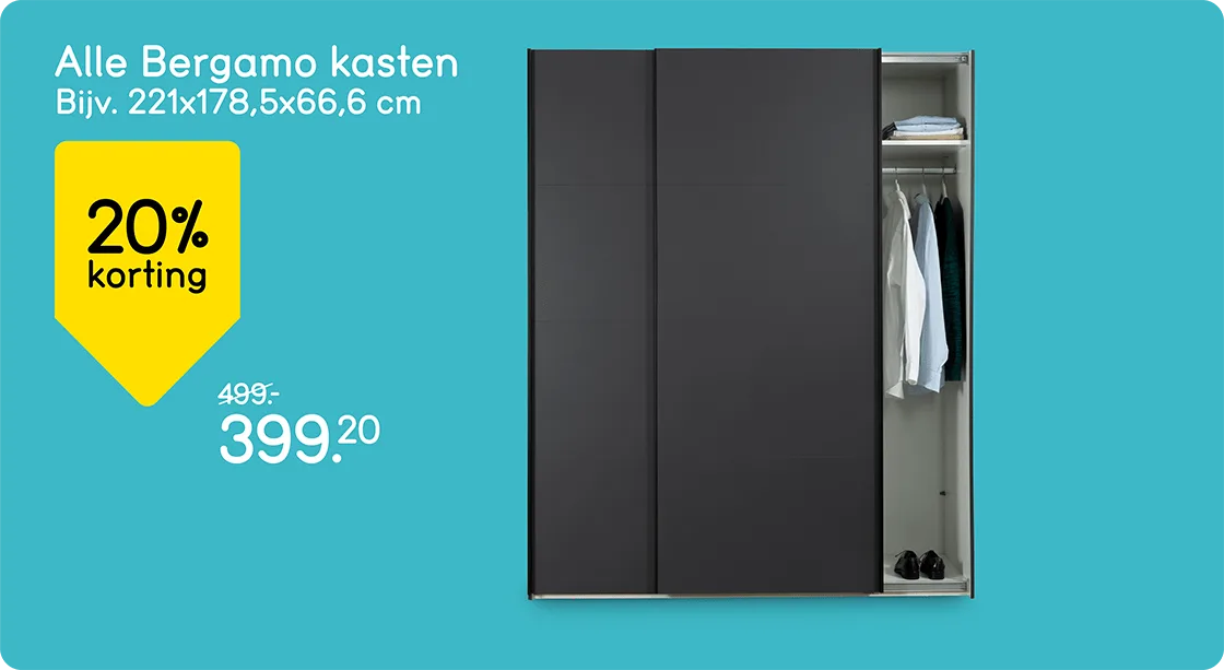 Alle Bergamo kasten 20% korting