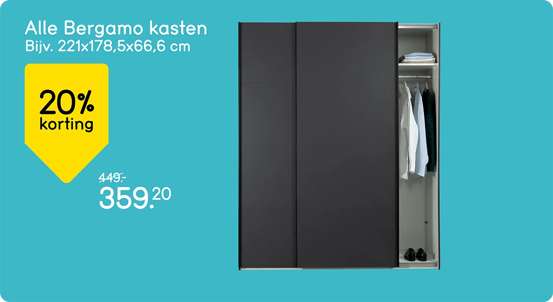 Alle Bergamo kasten 20% korting