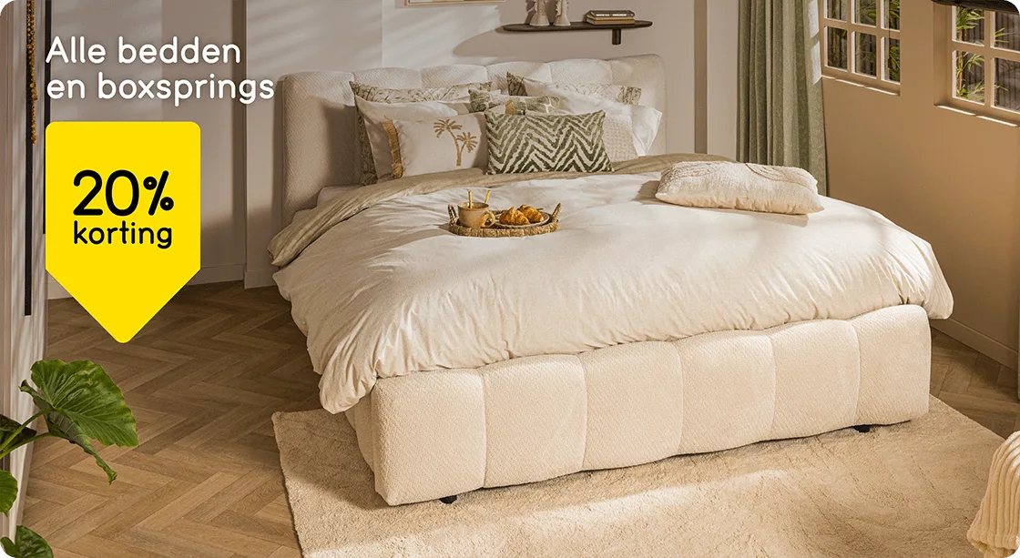 Alle bedden en boxsprings 20% korting