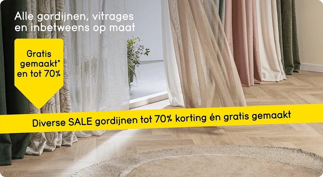 Alle gordijnen, vitrages en inbetweens op maat gratis gemaakt