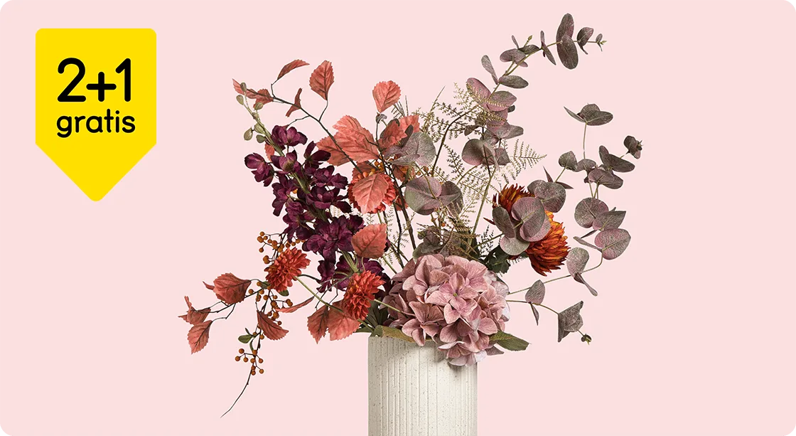 Alle kunst- en droogbloemen 2+1 gratis