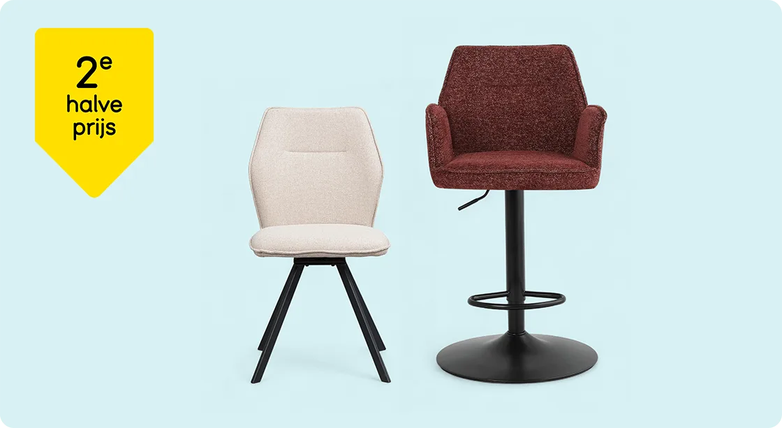 Alle eetkamerstoelen en barkukken Raffy 2e halve prijs*