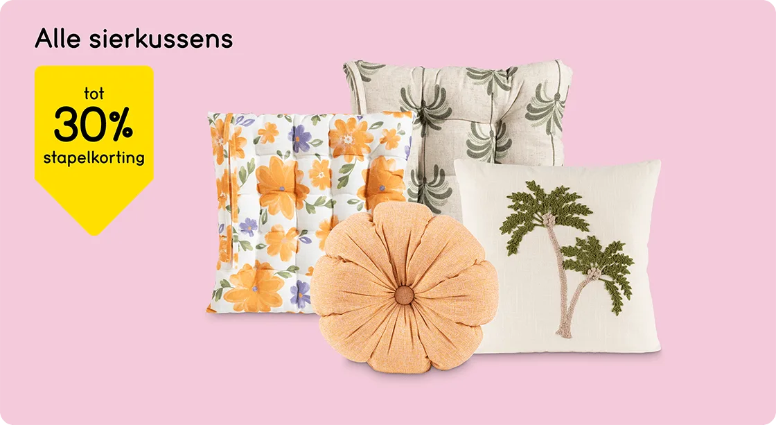Alle sier-, zit-, matras- en woonkussens tot 30% korting stapelkorting