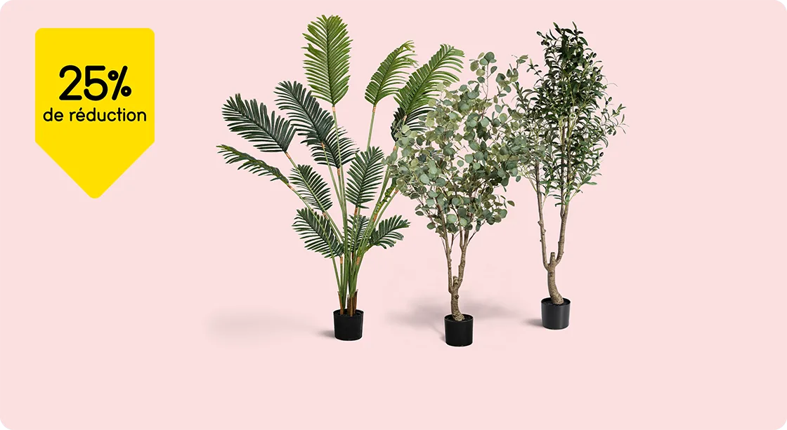 Toutes les grandes plantes et arbres artificiels 25% de réduction
