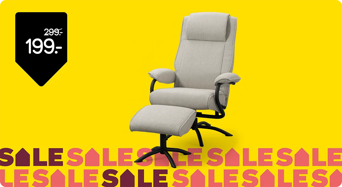 Relaxfauteuil Vincent met hocker van 299,- voor 199,-