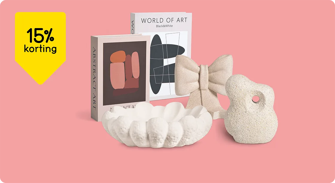 Alle beelden, dienbladen en opbergboeken 15% korting