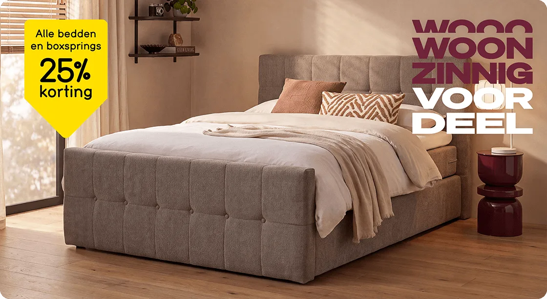 Alle bedden en boxsprings 25% korting