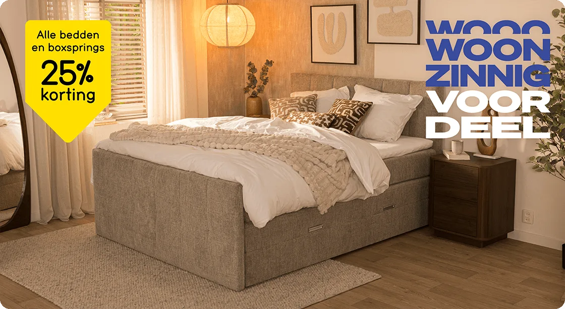 Alle bedden en boxsprings 25% korting