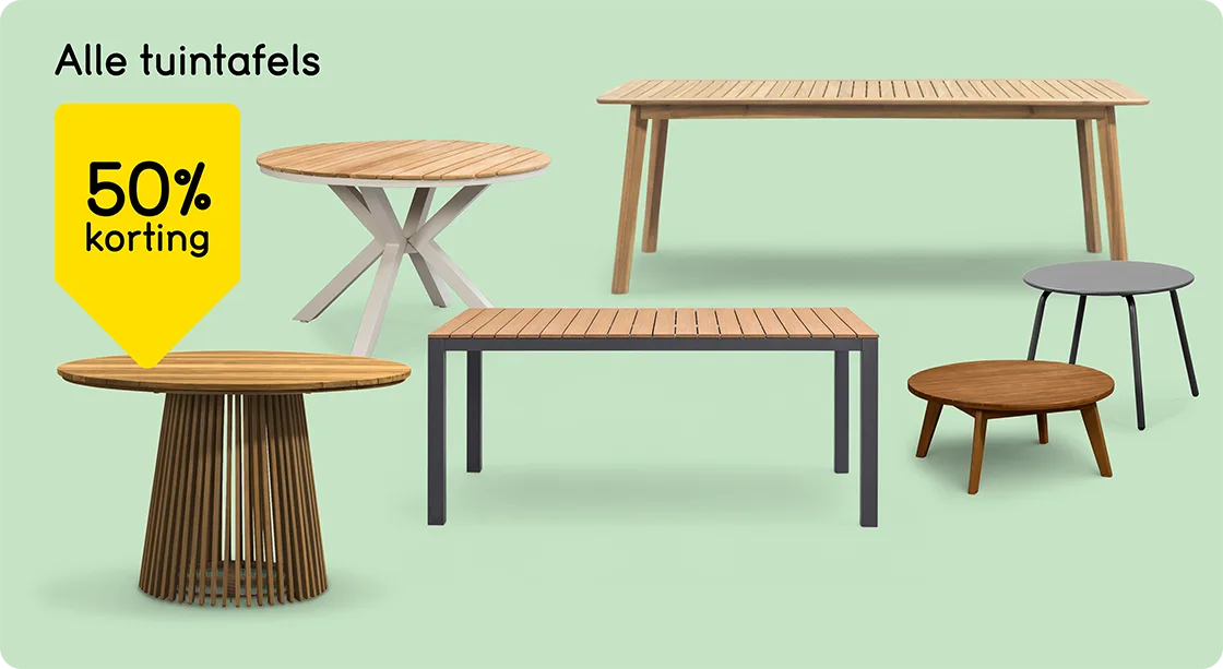 Alle tuintafels 50% korting