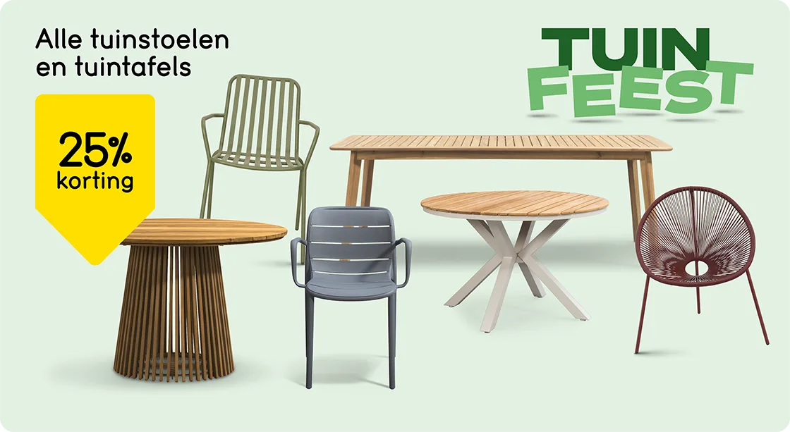 Alle tuinstoelen en tuintafels 25% korting