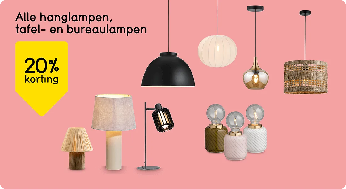 Alle hang-, tafel- en bureaulampen 20% korting
