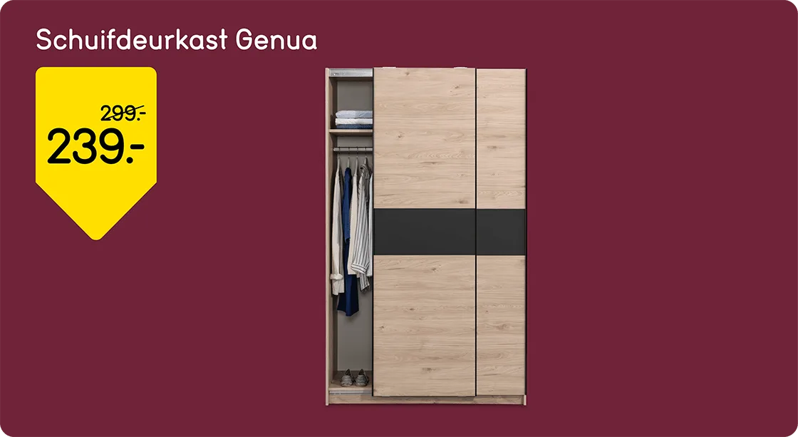Schuifdeurkast Genua van 299,- voor 239,-