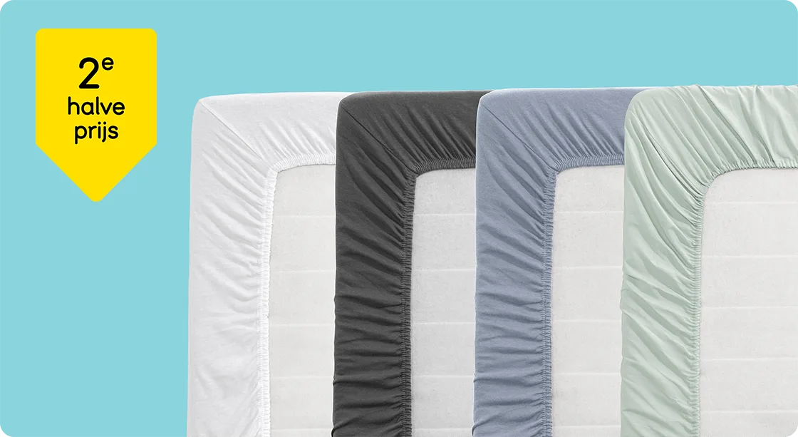 Alle hoeslakens 2e halve prijs