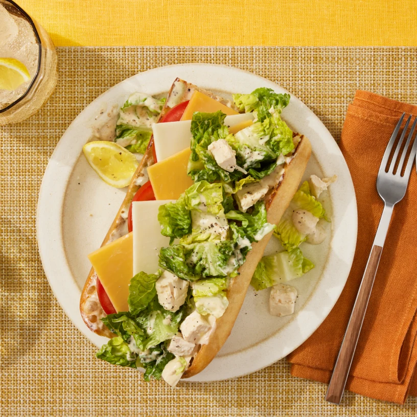 Chopped chicken caesar sandwich grid image