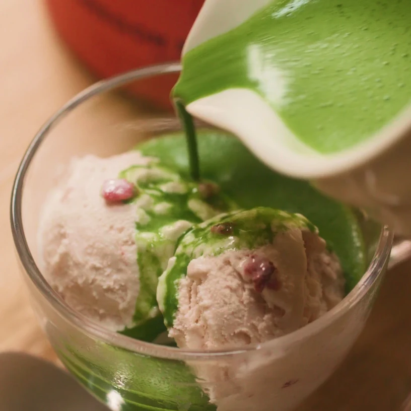 Strawberry matcha affogato grid image