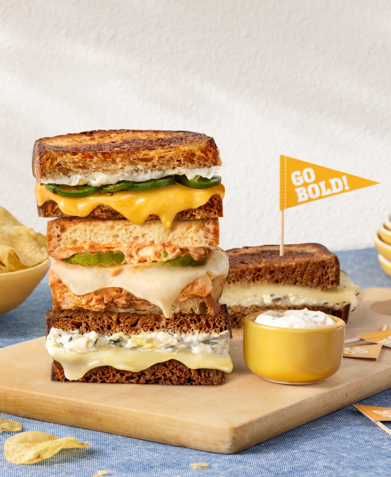 Grilled Cheese Sandwich Trio with Dill Pickle Ranch Dip