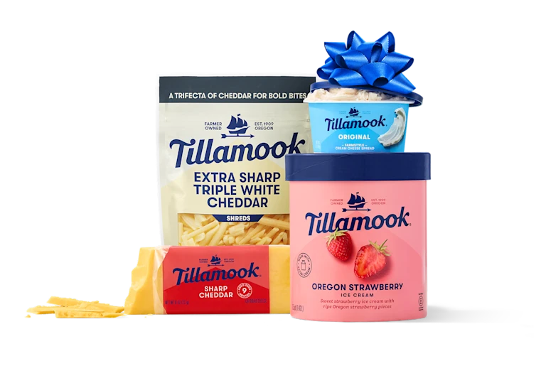 Stack of Tillamook products.