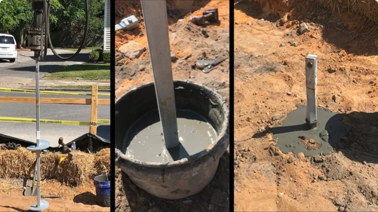 New Construction Foundation with Grouted Helical Piles in Constrained Site