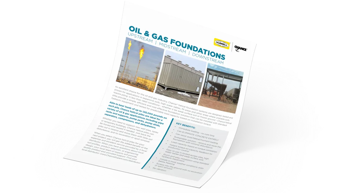 Download flyer for key benefits that helical piles bring to the oil and gas industry