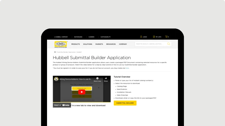 Hubbell Submittal Builder