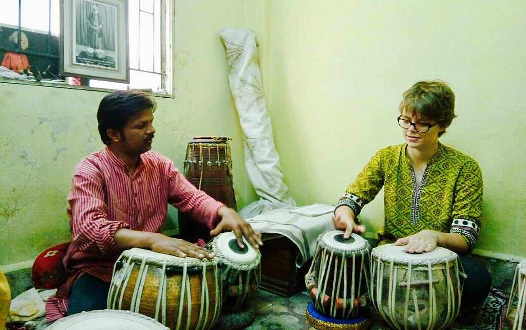 Kyle learning drums in India