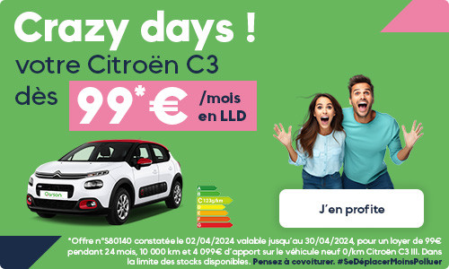 Crazy days ! votre Citroën C3 dès 99*€/mois en LLD