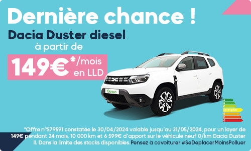 Dacia Duster à partir de 149€*/mois en LLD. Dernière chance