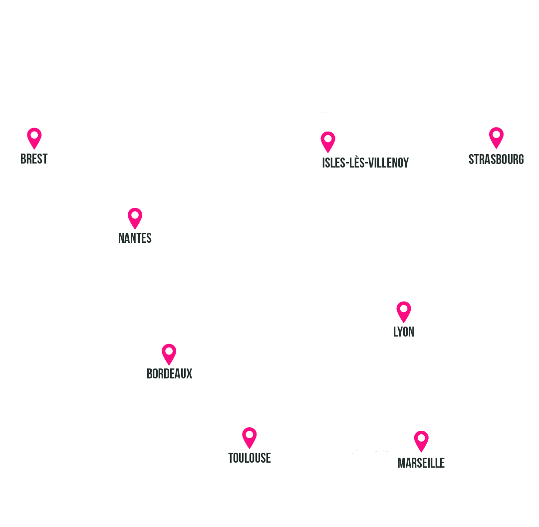 carte de France avec les emplacements des points de vente Qarson