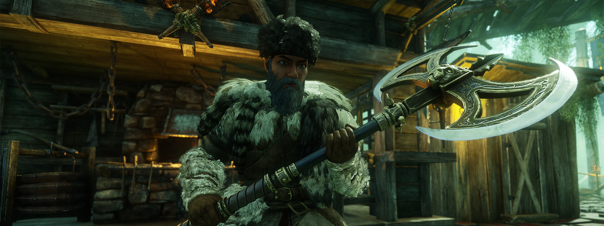 A screenshot showing a close-up of a player wielding the new Great Axe. 